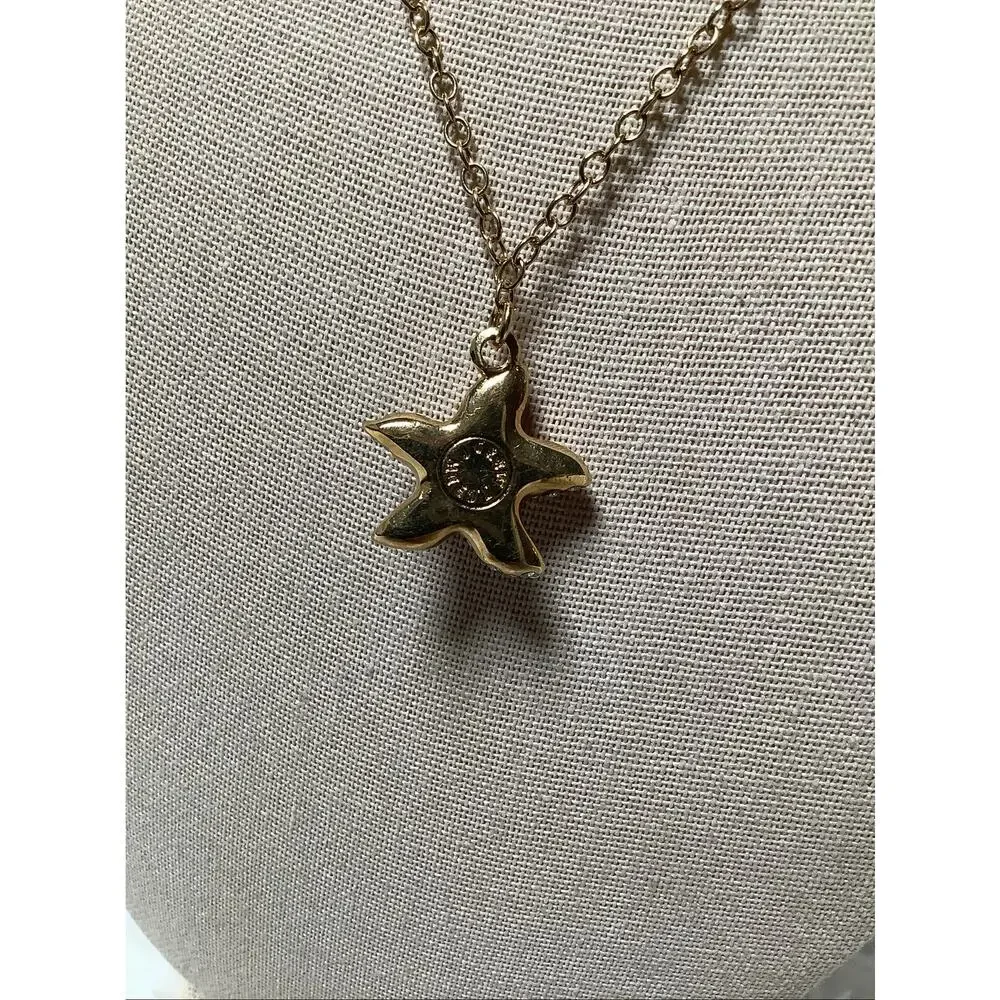 J Crew Gold Tone Pave Crystal Starfish Pendant Statement Necklace Coastal F15-14